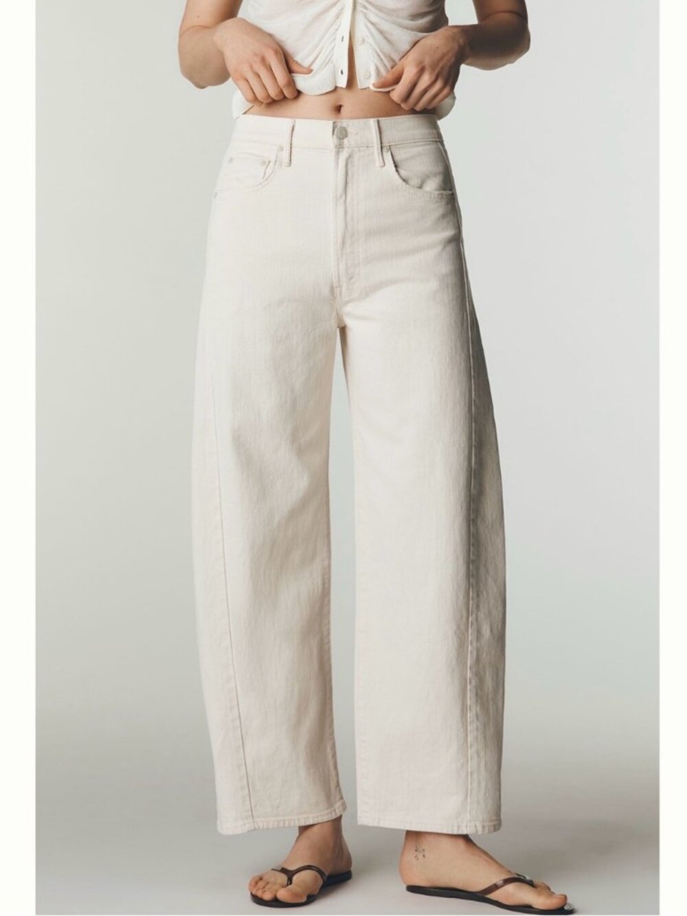 MOTHER SUPERIOR Jeans Half-Pipe Ankle High-Rise Barrel Act Natural Ivory Size 30 - Picture 2 of 6